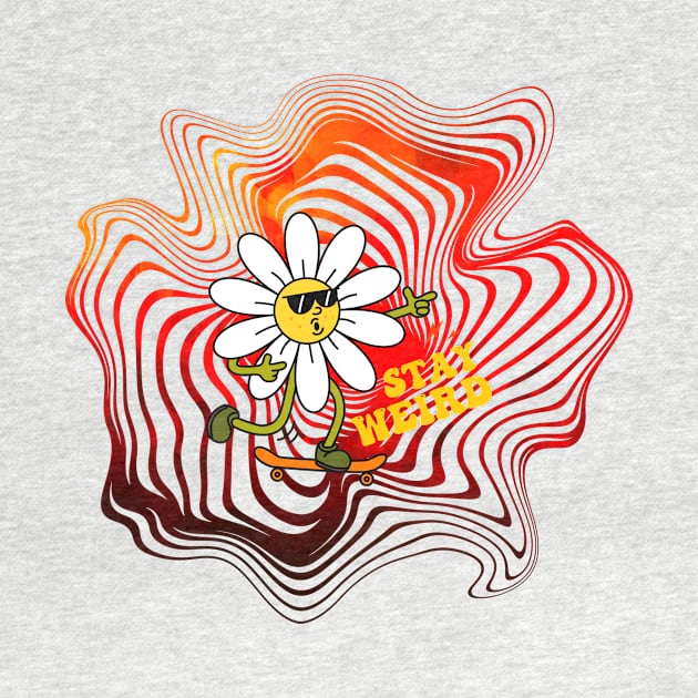 Groovy Stay Weird Psychedelic Wavy Flower on Skateboard by ginkelmier@gmail.com